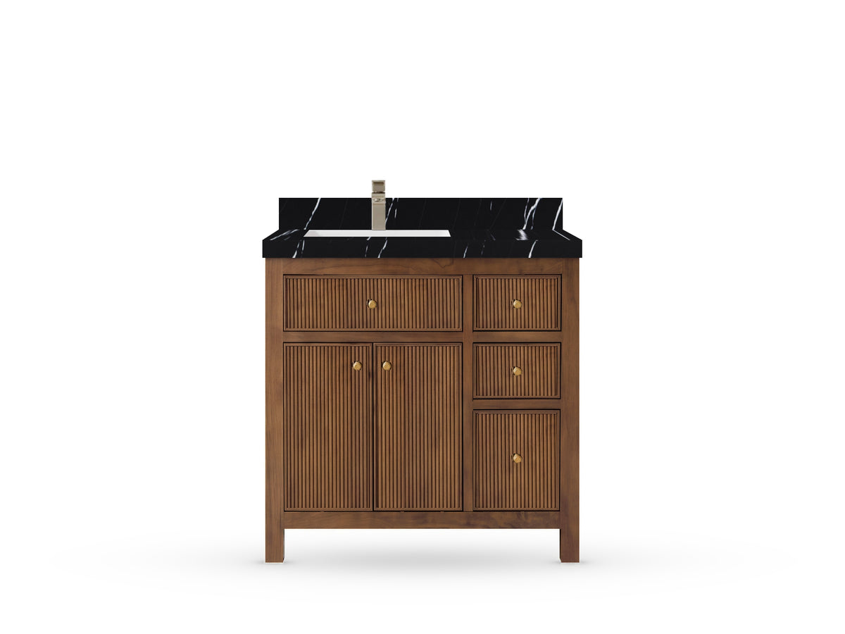 Sonoma Reeded Teak Wood 36 in. W x 22 in. D Left Offset Sink Bathroom Vanity