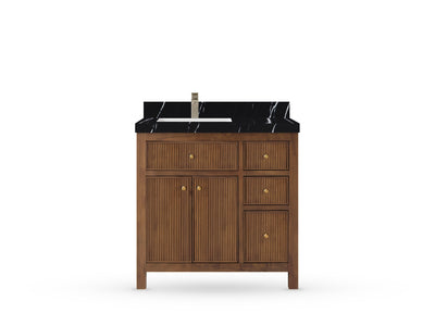 Sonoma Reeded Teak Wood 36 in. W x 22 in. D Left Offset Sink Bathroom Vanity