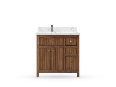 Sonoma Reeded Teak Wood 36 in. W x 22 in. D Left Offset Sink Bathroom Vanity