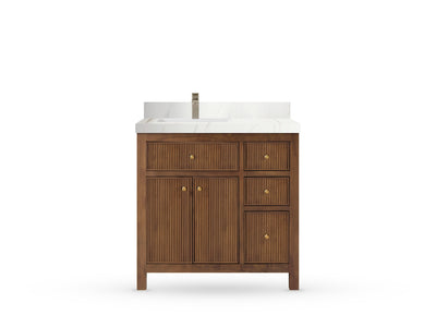 Sonoma Reeded Teak Wood 36 in. W x 22 in. D Left Offset Sink Bathroom Vanity