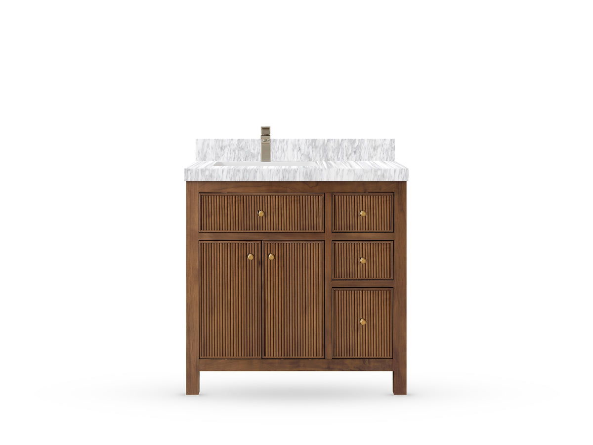 Sonoma Reeded Teak Wood 36 in. W x 22 in. D Left Offset Sink Bathroom Vanity