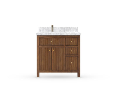 Sonoma Reeded Teak Wood 36 in. W x 22 in. D Left Offset Sink Bathroom Vanity