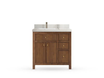 Sonoma Reeded Teak Wood 36 in. W x 22 in. D Left Offset Sink Bathroom Vanity