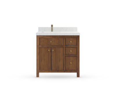 Sonoma Reeded Teak Wood 36 in. W x 22 in. D Left Offset Sink Bathroom Vanity