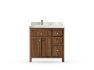 Sonoma Reeded Teak Wood 36 in. W x 22 in. D Left Offset Sink Bathroom Vanity