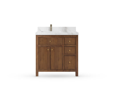 Sonoma Reeded Teak Wood 36 in. W x 22 in. D Left Offset Sink Bathroom Vanity