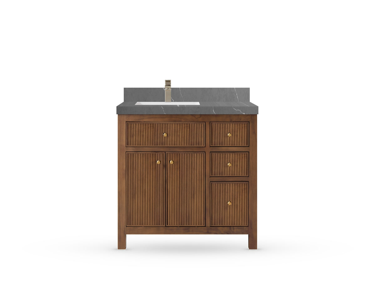 Sonoma Reeded Teak Wood 36 in. W x 22 in. D Left Offset Sink Bathroom Vanity