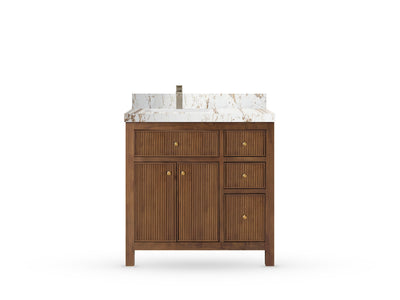Sonoma Reeded Teak Wood 36 in. W x 22 in. D Left Offset Sink Bathroom Vanity