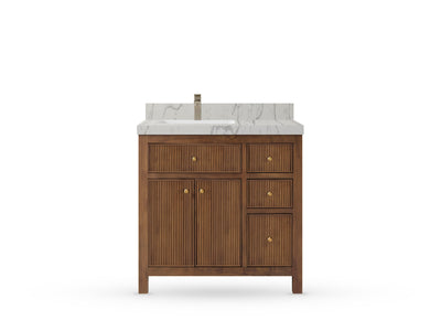 Sonoma Reeded Teak Wood 36 in. W x 22 in. D Left Offset Sink Bathroom Vanity