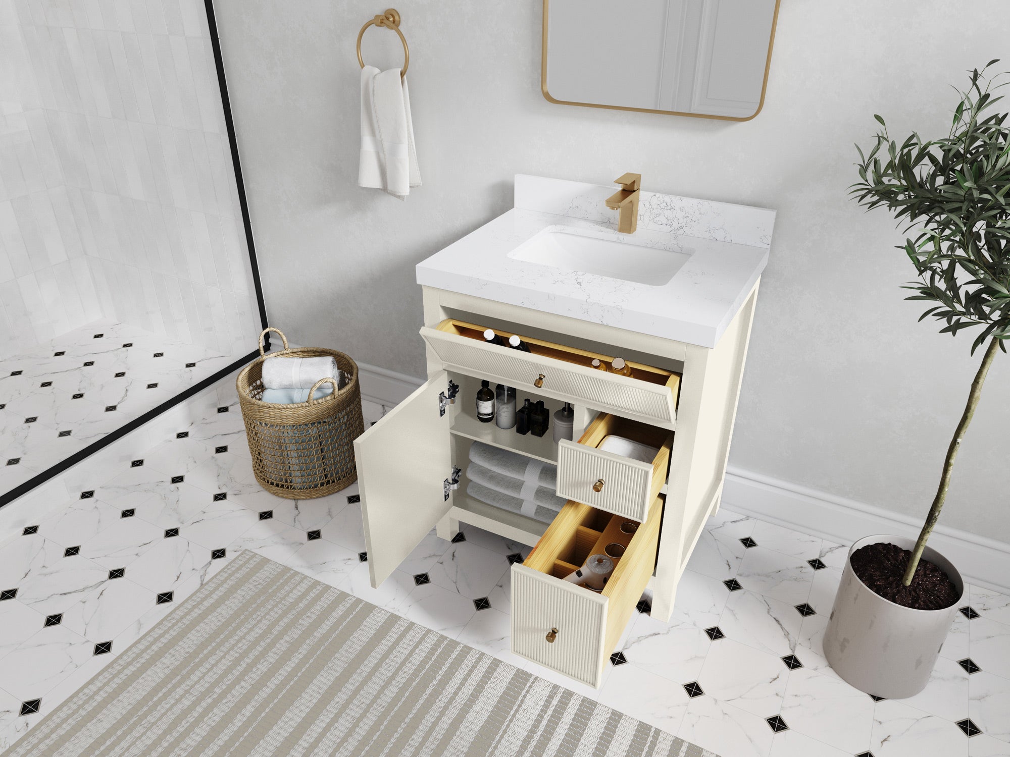 Sonoma 30 in W x 22 in D Free Standing Reeded Single Sink Bathroom Vanity - Willow Bath and Vanity