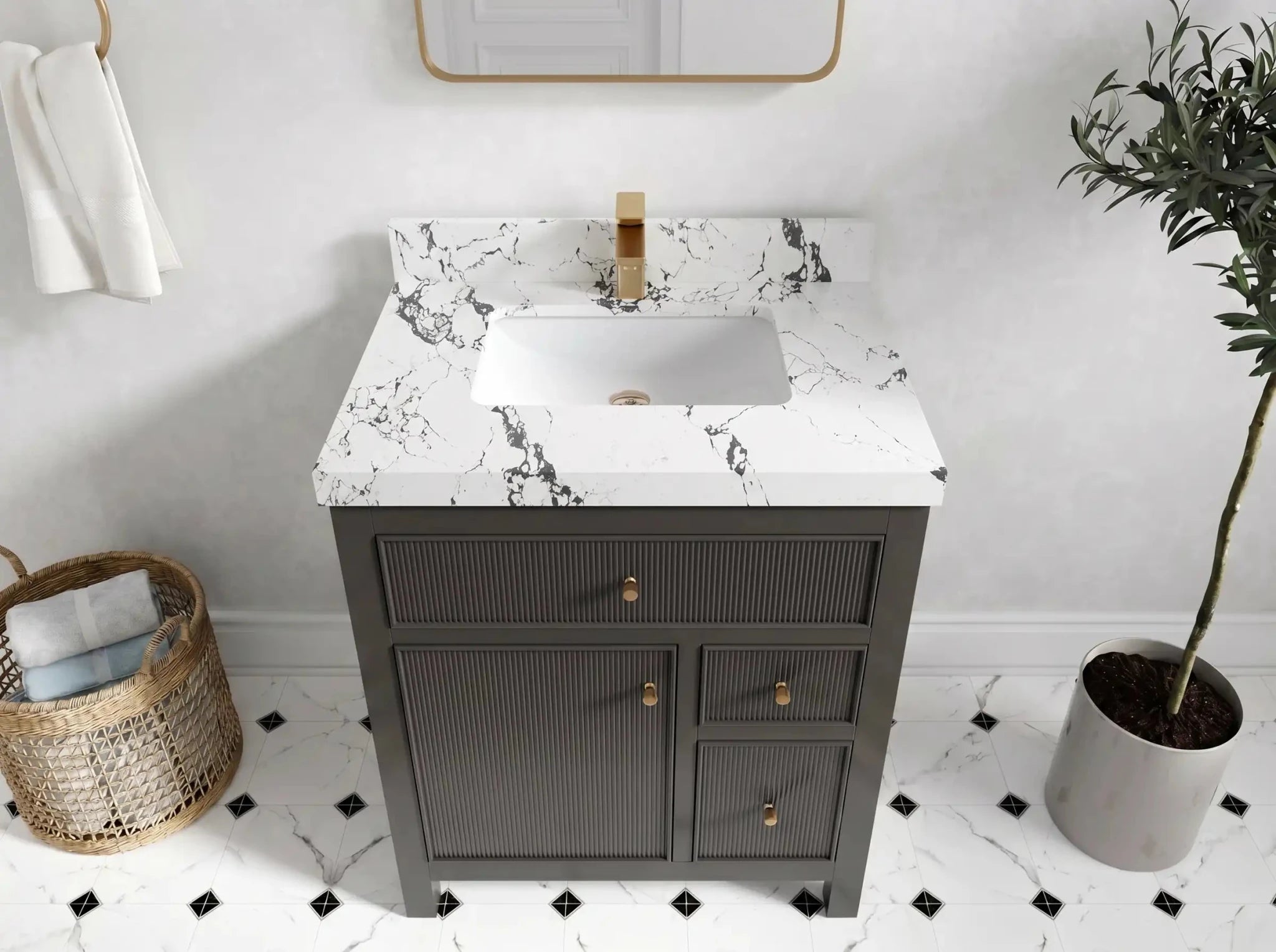 Sonoma 30 in W x 22 in D Reeded Free Standing Single Sink Bathroom Vanity - Willow Bath and Vanity