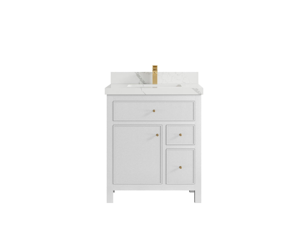 Sonoma 30 in W x 22 in D Reeded Free Standing Single Sink Bathroom Vanity | 
              
                White
                
                  
             - SON_WH_BRS_30 - photo №9
