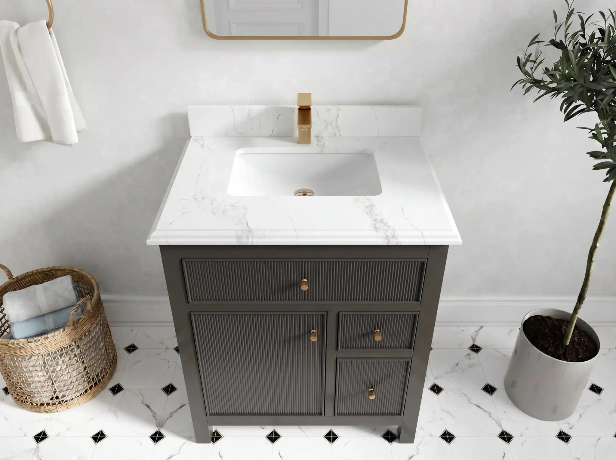 Sonoma 30 in W x 22 in D Reeded Free Standing Single Sink Bathroom Vanity - Willow Bath and Vanity