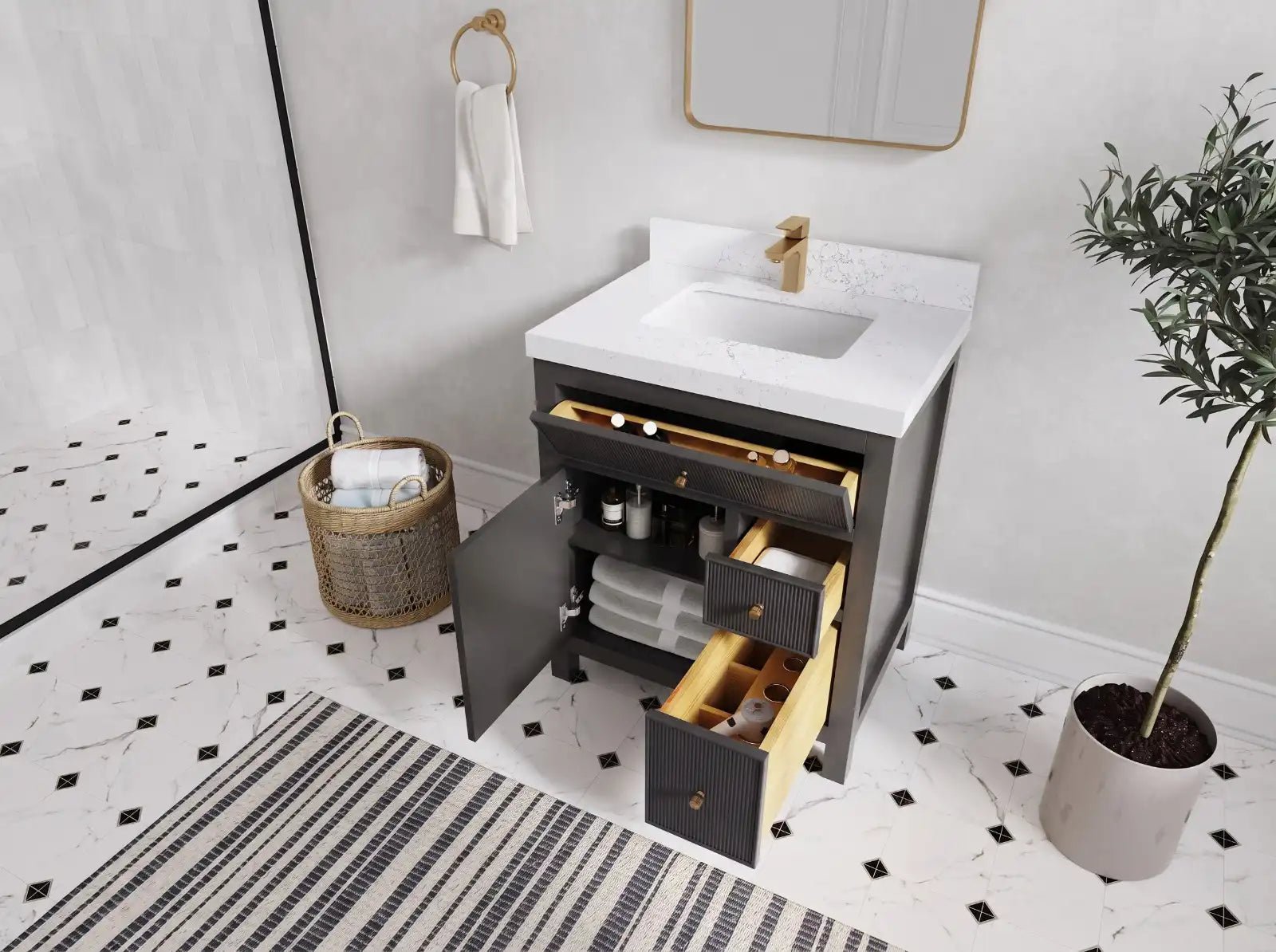 Sonoma 30 in W x 22 in D Reeded Free Standing Single Sink Bathroom Vanity - Willow Bath and Vanity