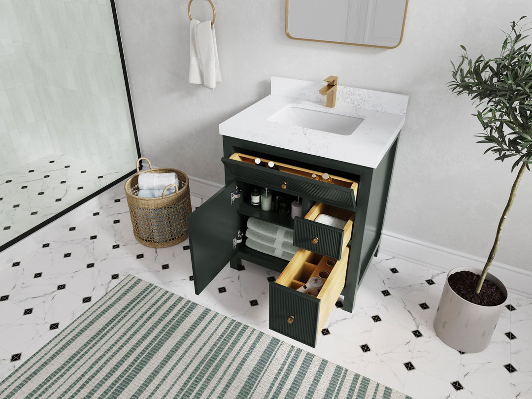Sonoma 30 in W x 22 in D Reeded Free Standing Single Sink Bathroom Vanity | 
              
                Dark Forest Green
                
                  
             - SON-CAB-DGN-29 - photo №4