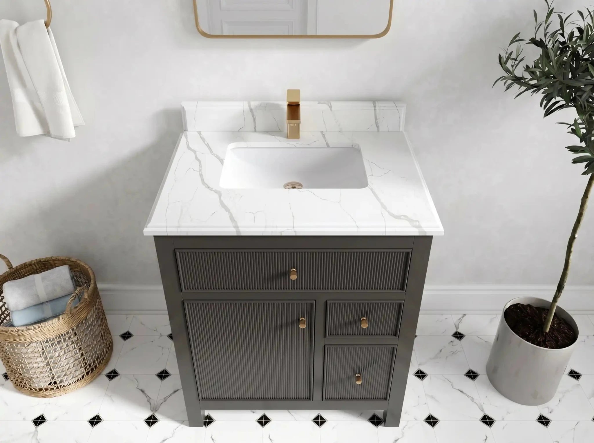 Sonoma 30 in W x 22 in D Reeded Free Standing Single Sink Bathroom Vanity - Willow Bath and Vanity