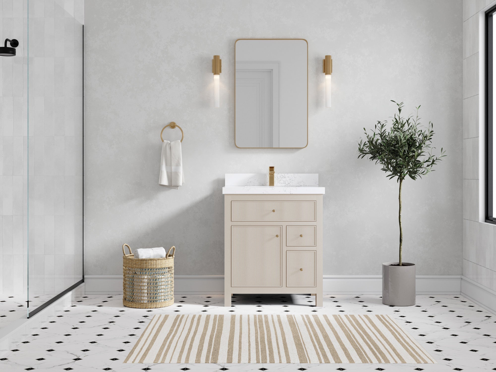 Sonoma 30 in W x 22 in D Reeded Free Standing Single Sink Bathroom Vanity - Willow Bath and Vanity