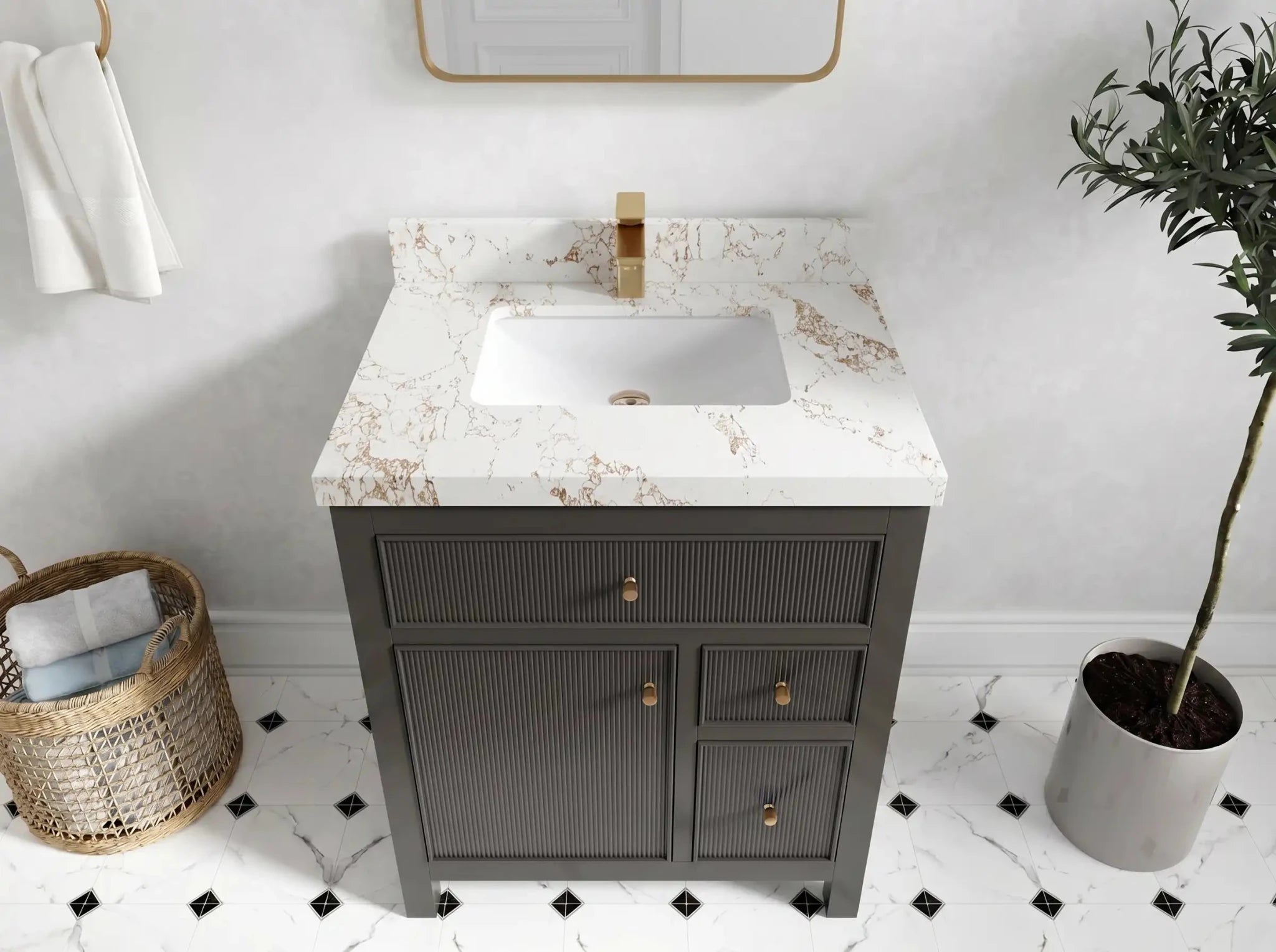 Sonoma 30 in W x 22 in D Reeded Free Standing Single Sink Bathroom Vanity - Willow Bath and Vanity
