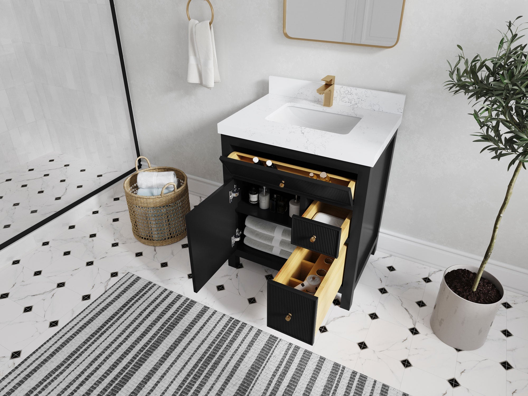 Sonoma 30 in W x 22 in D Reeded Free Standing Single Sink Bathroom Vanity - Willow Bath and Vanity