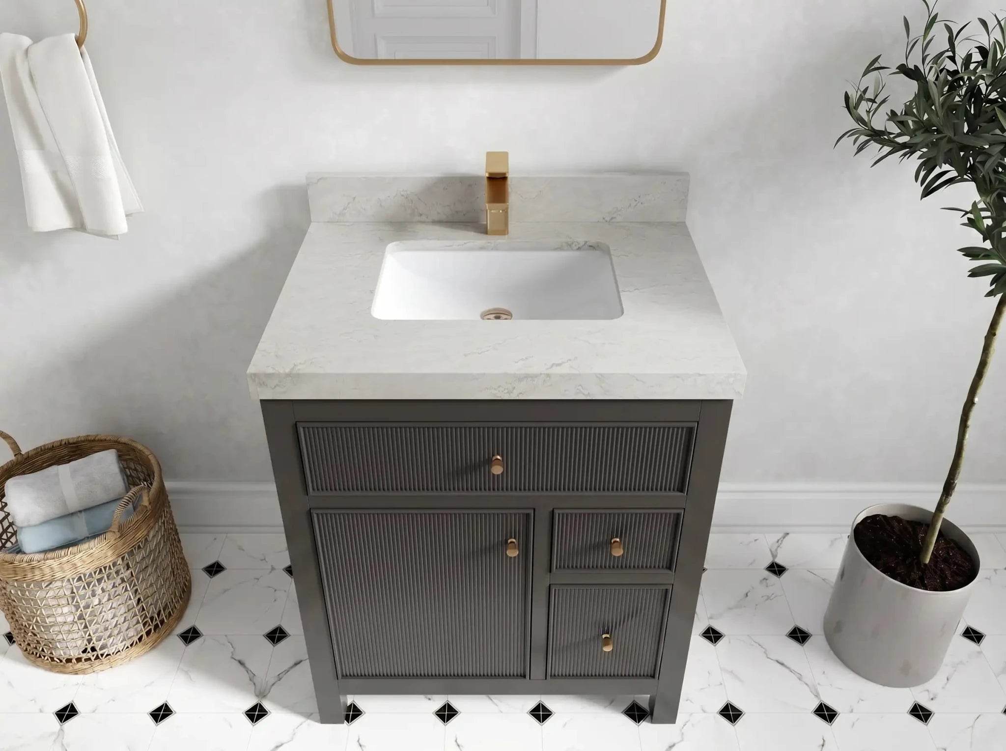 Sonoma 30 in W x 22 in D Reeded Free Standing Single Sink Bathroom Vanity - Willow Bath and Vanity