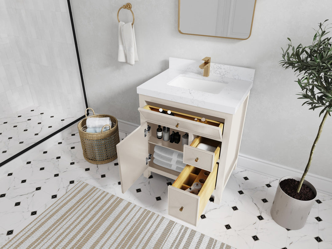 Sonoma 30 in W x 22 in D Reeded Free Standing Single Sink Bathroom Vanity | 
              
                 Fine Grain Linen Beige
                
                  
             - SON-CAB-FNG-29 - photo №3