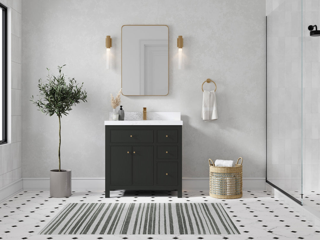 Sonoma 36 in. W x 22 in. D Center Sink Bathroom Vanity | 
              
                Black Top
                
                  
             - SON-CAB-BLT-35L - photo №5