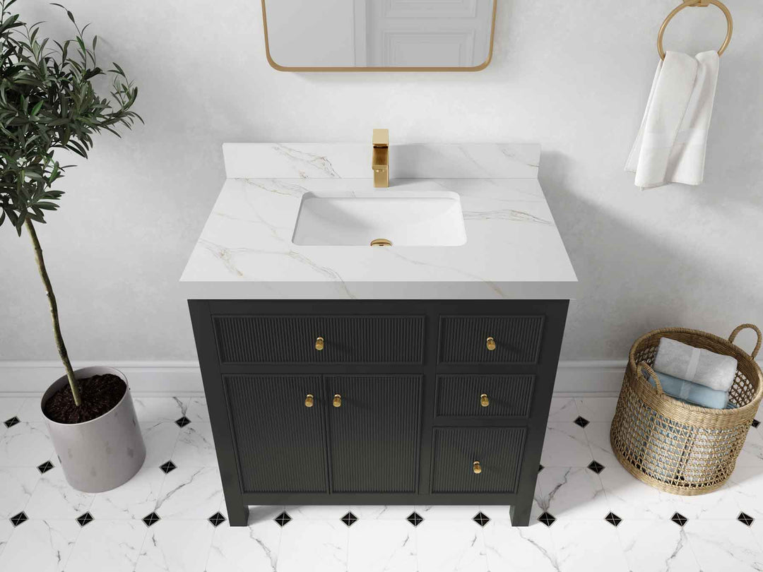 Sonoma 36 in. W x 22 in. D Center Sink Bathroom Vanity | 
              
                Black Top
                
                  
             - SON-CAB-BLT-35L - photo №20