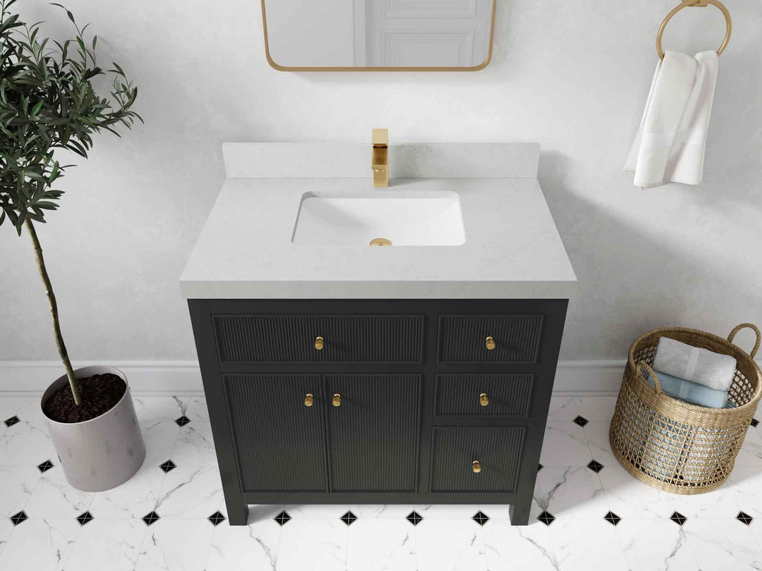 Sonoma 36 in. W x 22 in. D Center Sink Bathroom Vanity | 
              
                Black Top
                
                  
             - SON-CAB-BLT-35L - photo №10