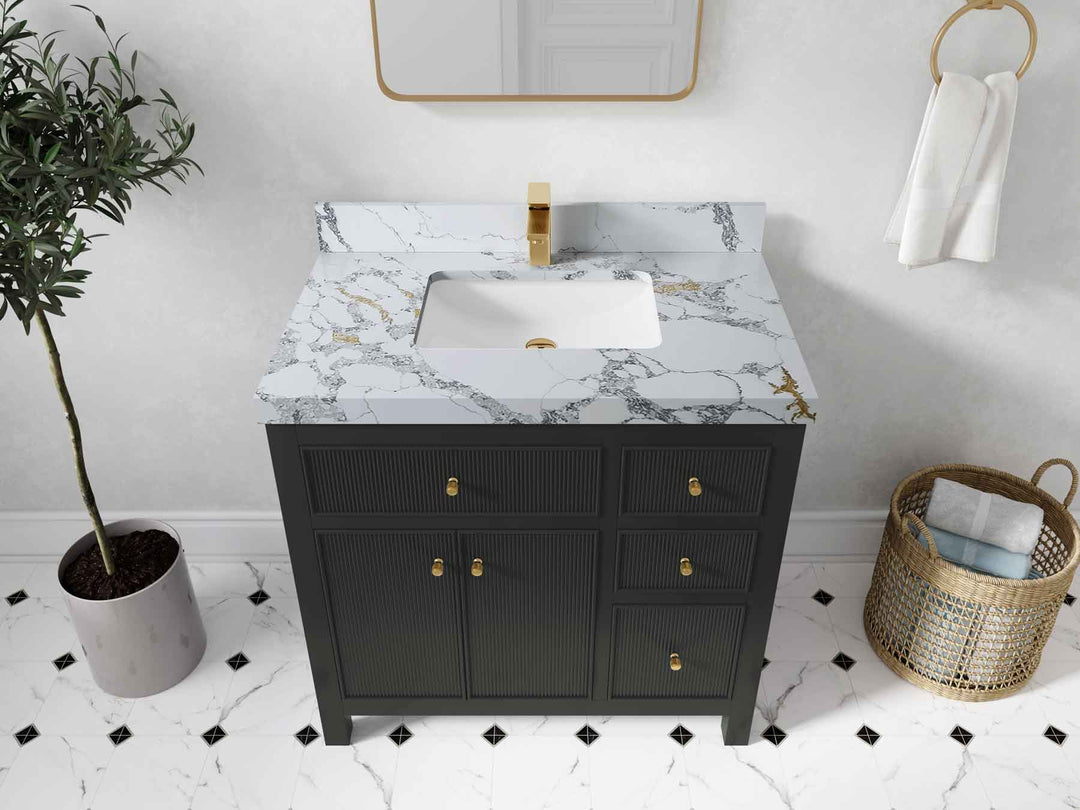 Sonoma 36 in. W x 22 in. D Center Sink Bathroom Vanity | 
              
                Black Top
                
                  
             - SON-CAB-BLT-35L - photo №44