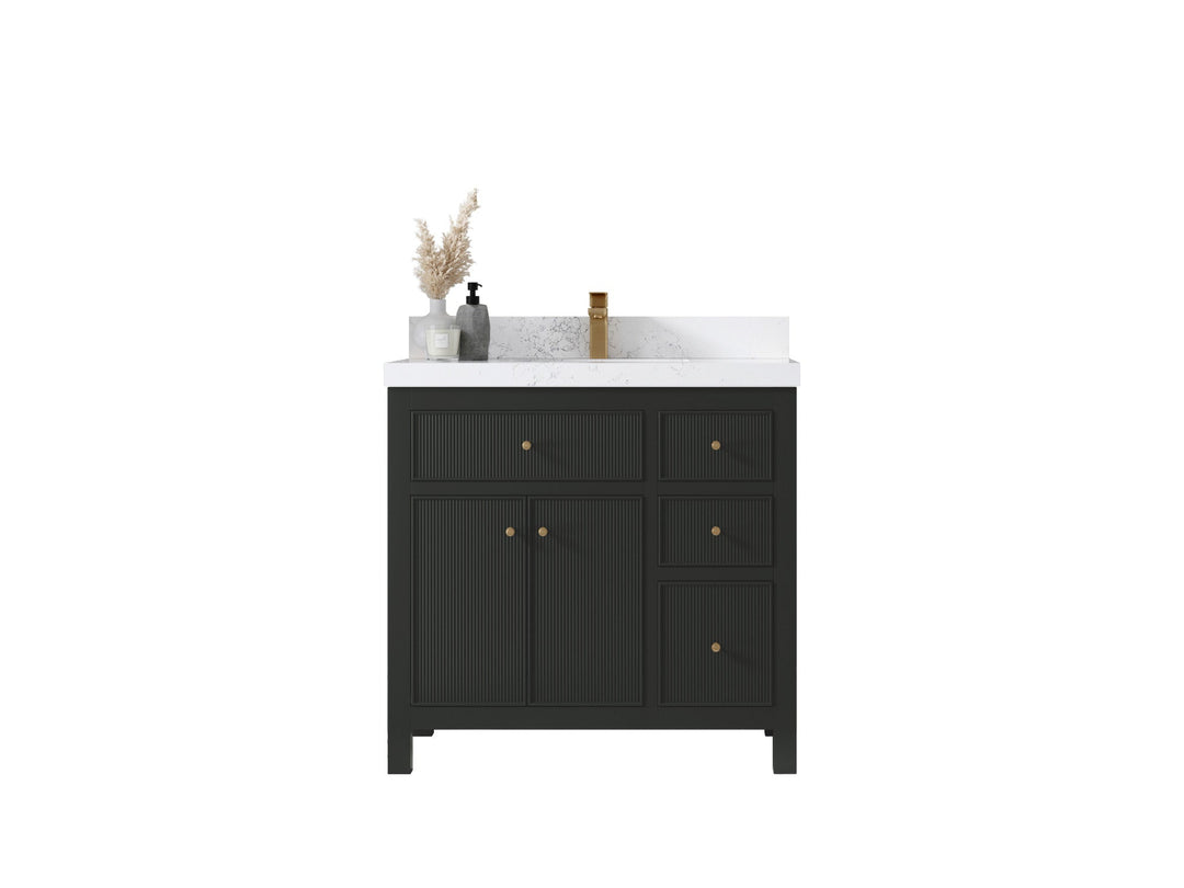 Sonoma 36 in. W x 22 in. D Center Sink Bathroom Vanity | 
              
                Black Top
                
                  
             - SON-CAB-BLT-35L - photo №1
