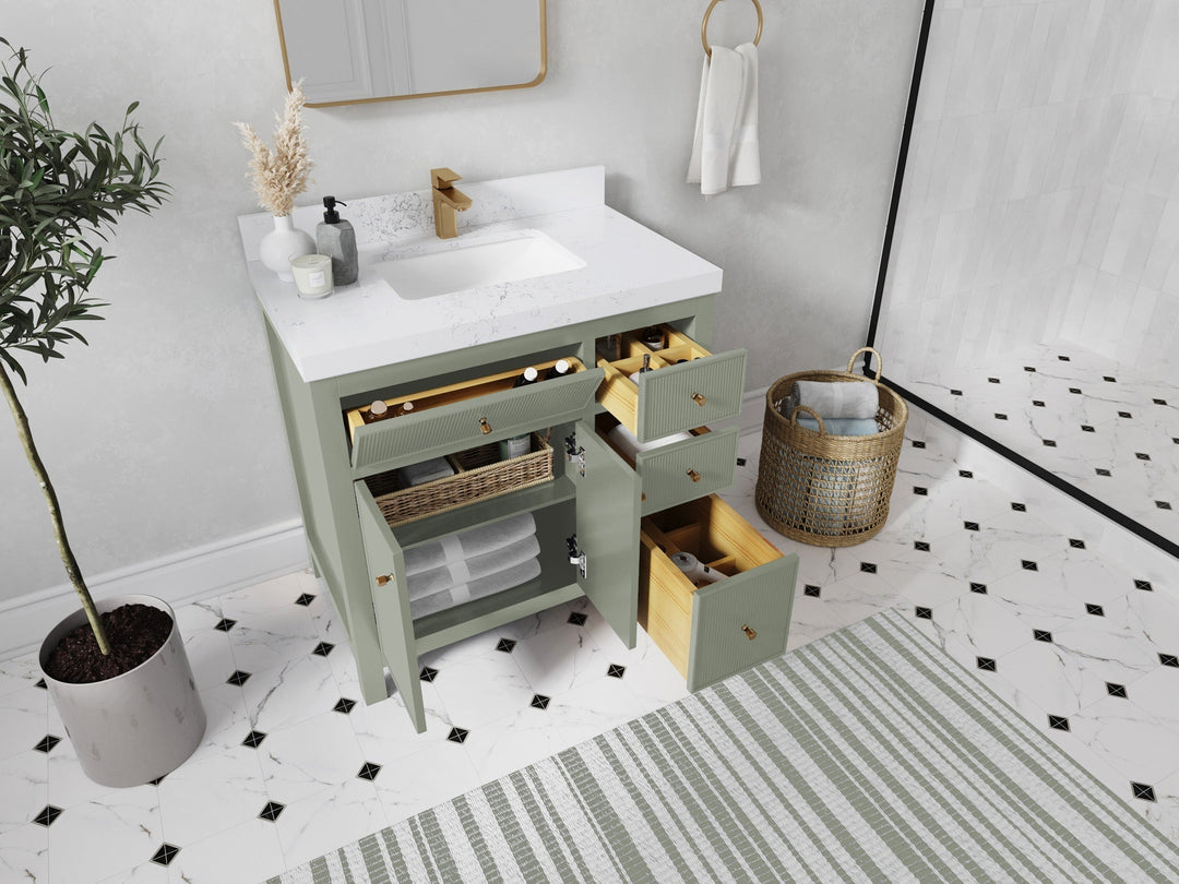 Sonoma 36 in. W x 22 in. D Center Sink Bathroom Vanity | 
              
                Evergreen
                
                  
             - SON_EGN_WHQZ_36CL - photo №3
