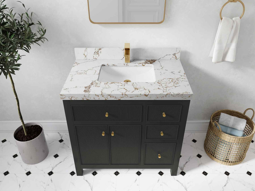 Sonoma 36 in. W x 22 in. D Center Sink Bathroom Vanity | 
              
                Black Top
                
                  
             - SON-CAB-BLT-35L - photo №36
