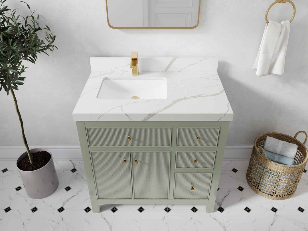 Sonoma 36 in. W x 22 in. D Left Offset Sink Bathroom Vanity | 
              
                Evergreen
                
                  
             - SON_EGN_BRS_36L - photo №17