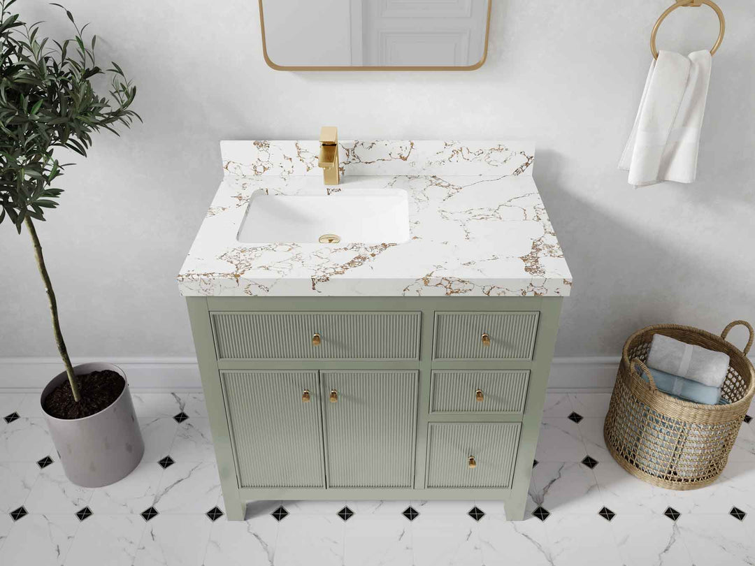 Sonoma 36 in. W x 22 in. D Left Offset Sink Bathroom Vanity | 
              
                Evergreen
                
                  
             - SON_EGN_BRS_36L - photo №43