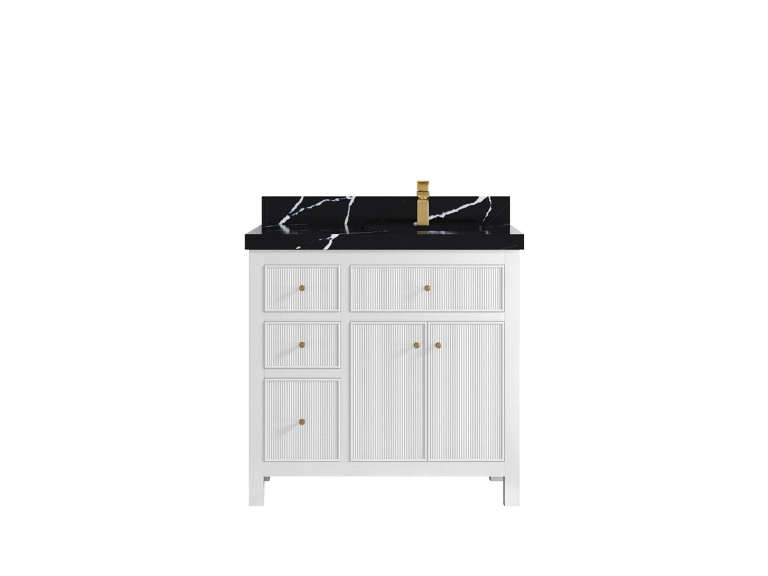 Sonoma 36 in. W x 22 in. D Right Offset Sink Bathroom Vanity | 
              
                White
                
                  
             - SON_WH_BRS_36R - photo №7