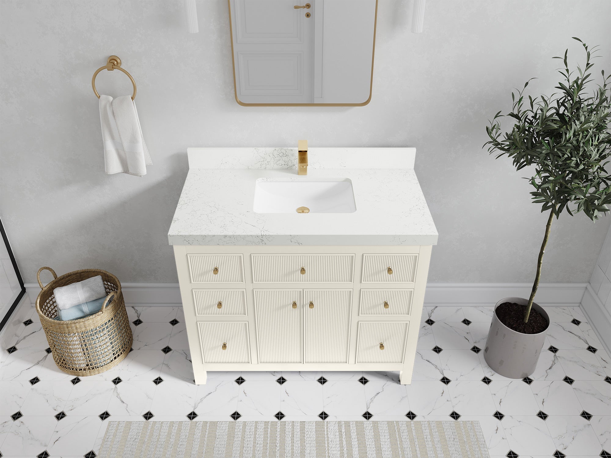 Sonoma 42 in W x 22 in D Free Standing Reeded Single Sink Bathroom Vanity - Willow Bath and Vanity