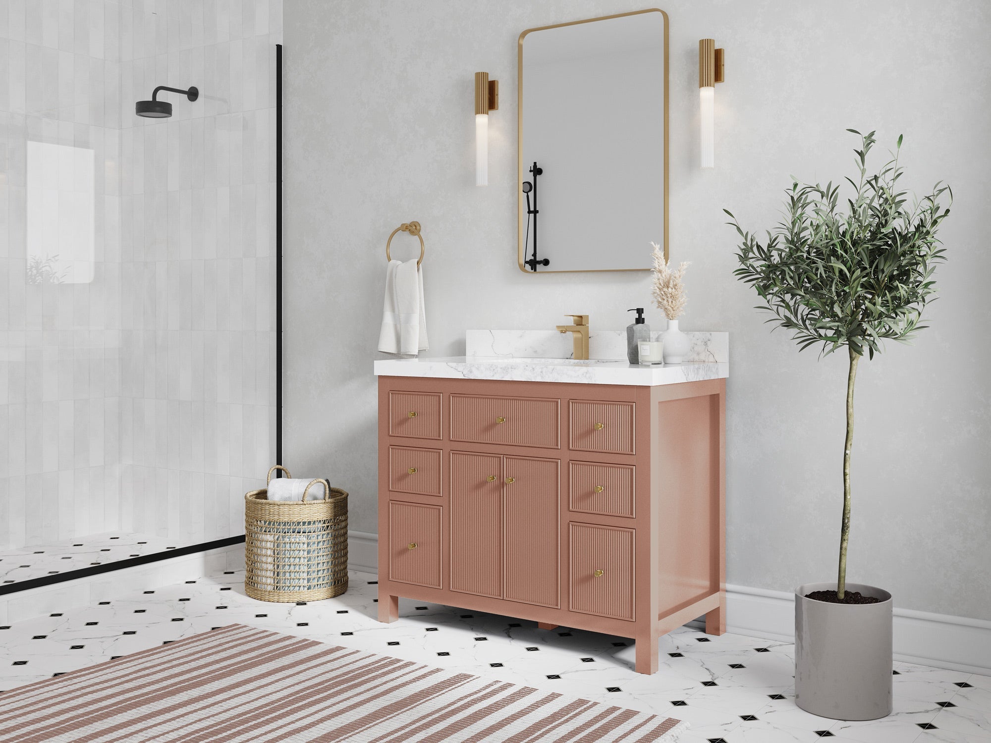 Sonoma 42 in W x 22 in D Free Standing Reeded Single Sink Bathroom Vanity - Willow Bath and Vanity