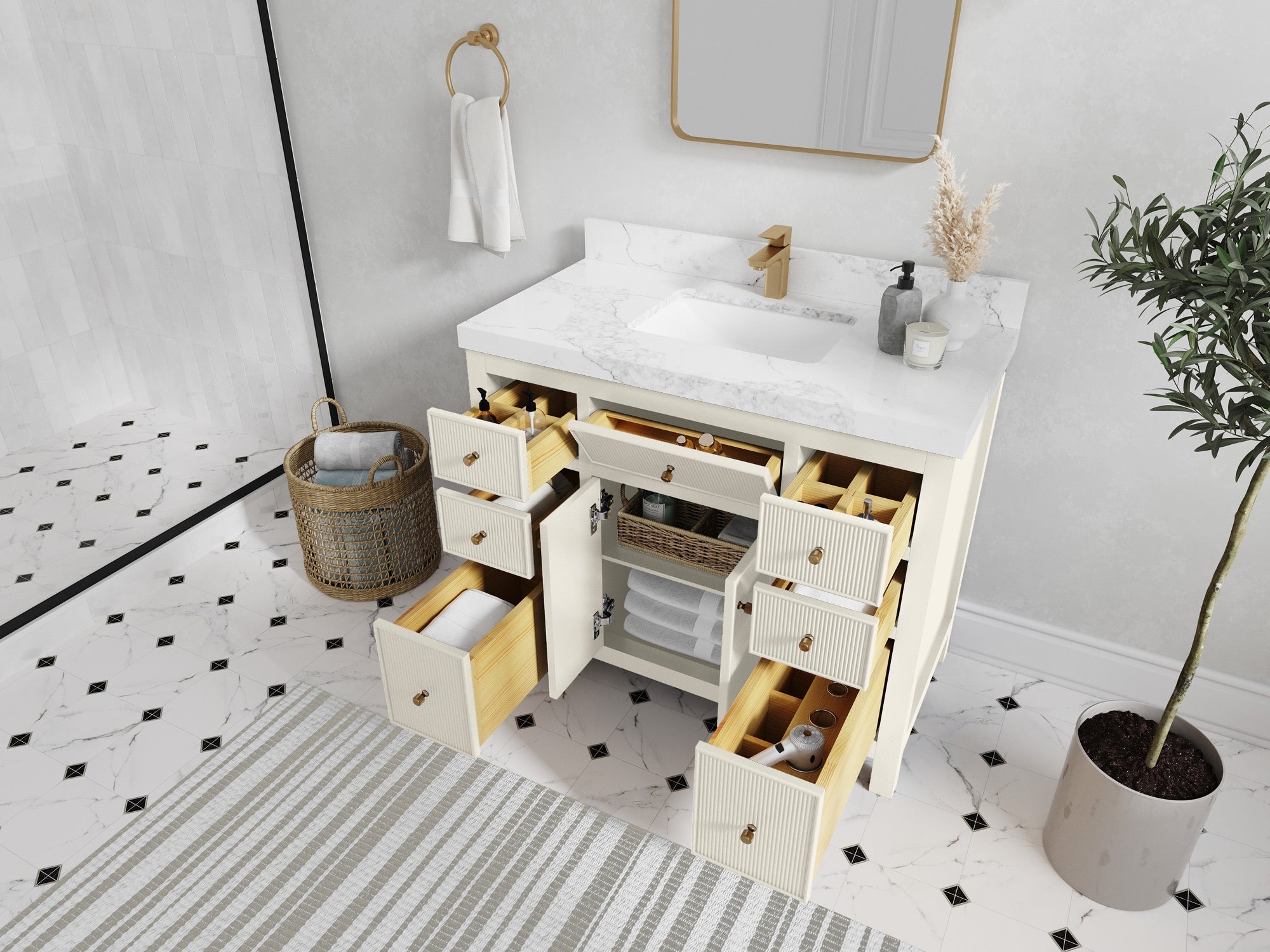 Sonoma 42 in W x 22 in D Free Standing Reeded Single Sink Bathroom Vanity - Willow Bath and Vanity