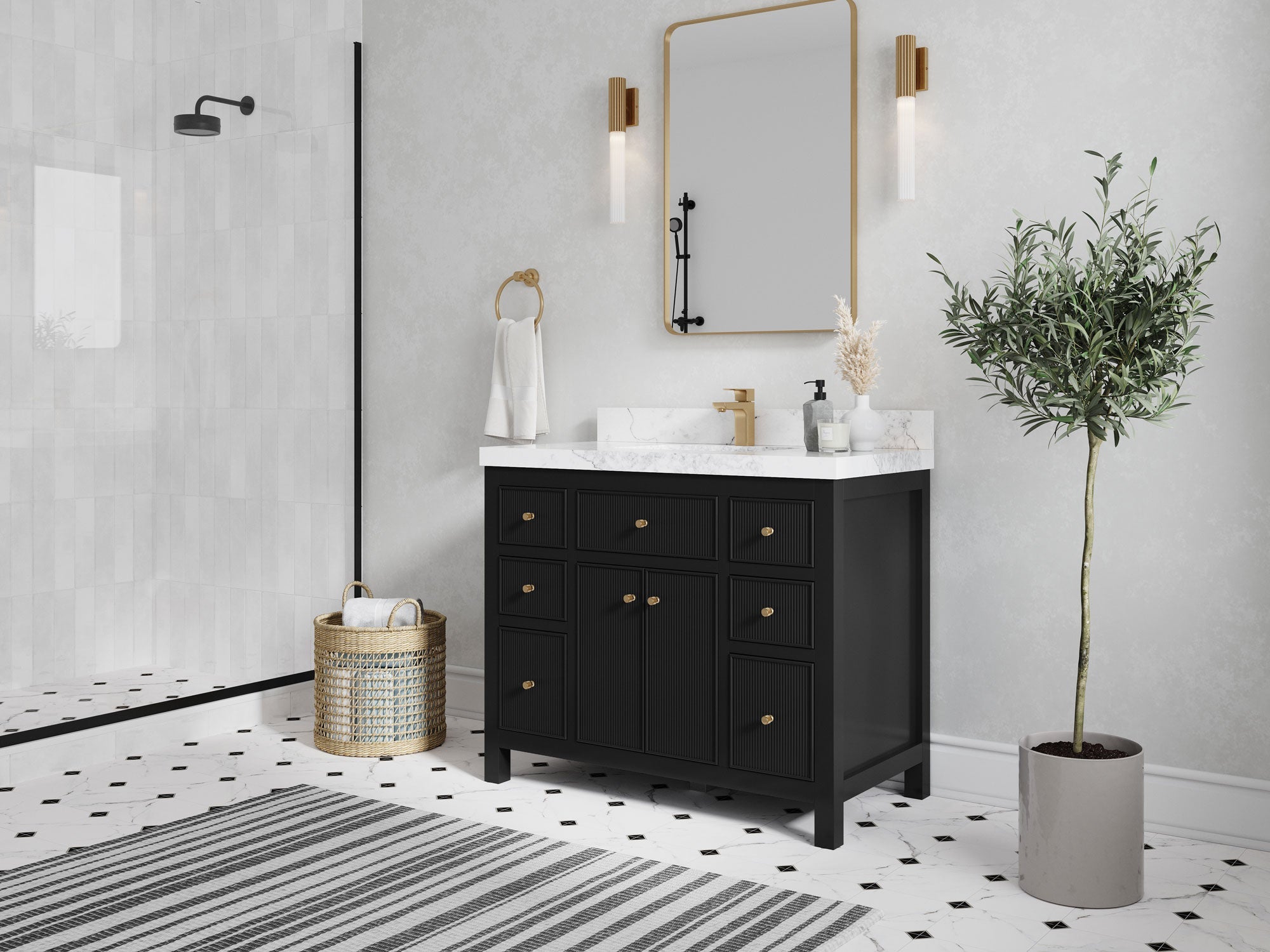 Sonoma 42 in W x 22 in D Free Standing Reeded Single Sink Bathroom Vanity - Willow Bath and Vanity