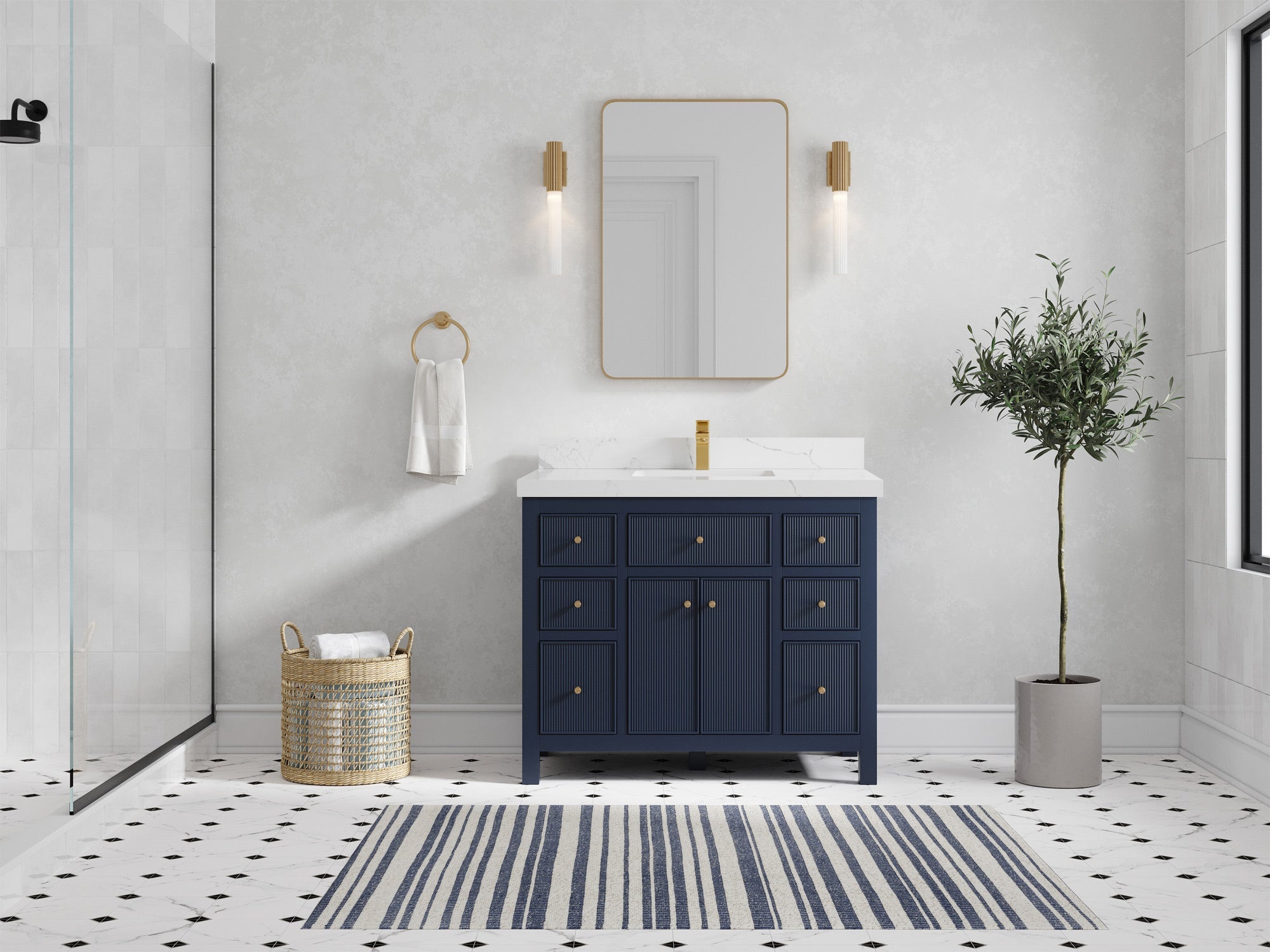 Sonoma 42 in W x 22 in D Free Standing Reeded Single Sink Bathroom Vanity - Willow Bath and Vanity