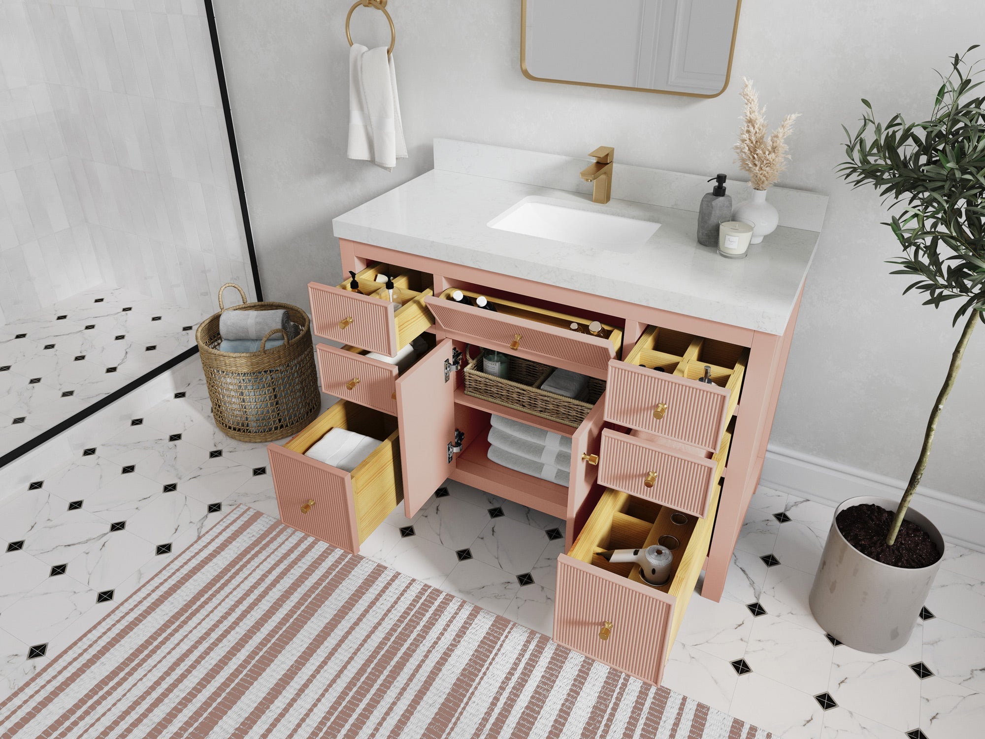 Sonoma 48 in W x 22 in D Free Standing Reeded Single Sink Bathroom Vanity - Willow Bath and Vanity
