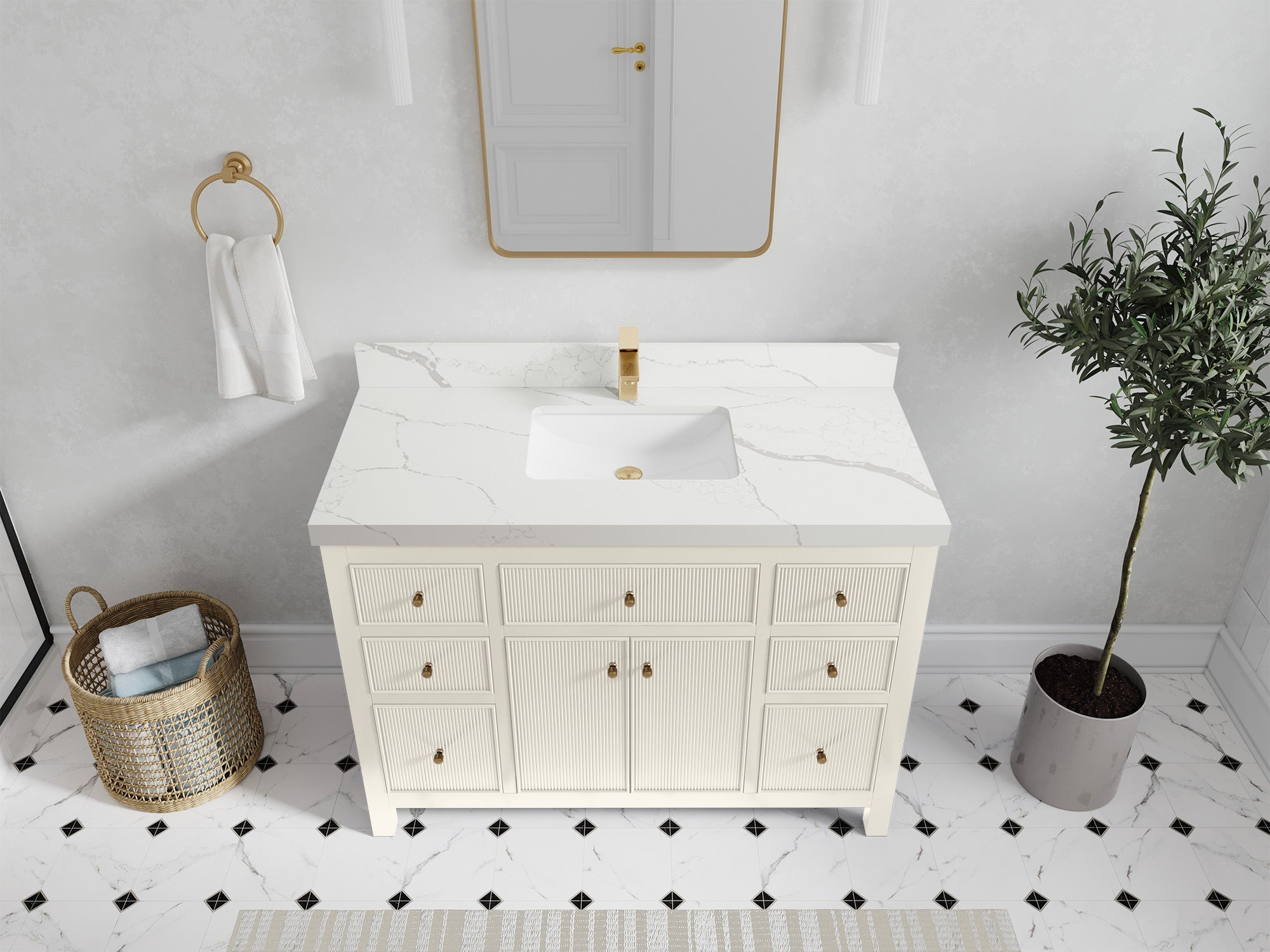 Sonoma 48 in W x 22 in D Free Standing Reeded Single Sink Bathroom Vanity - Willow Bath and Vanity