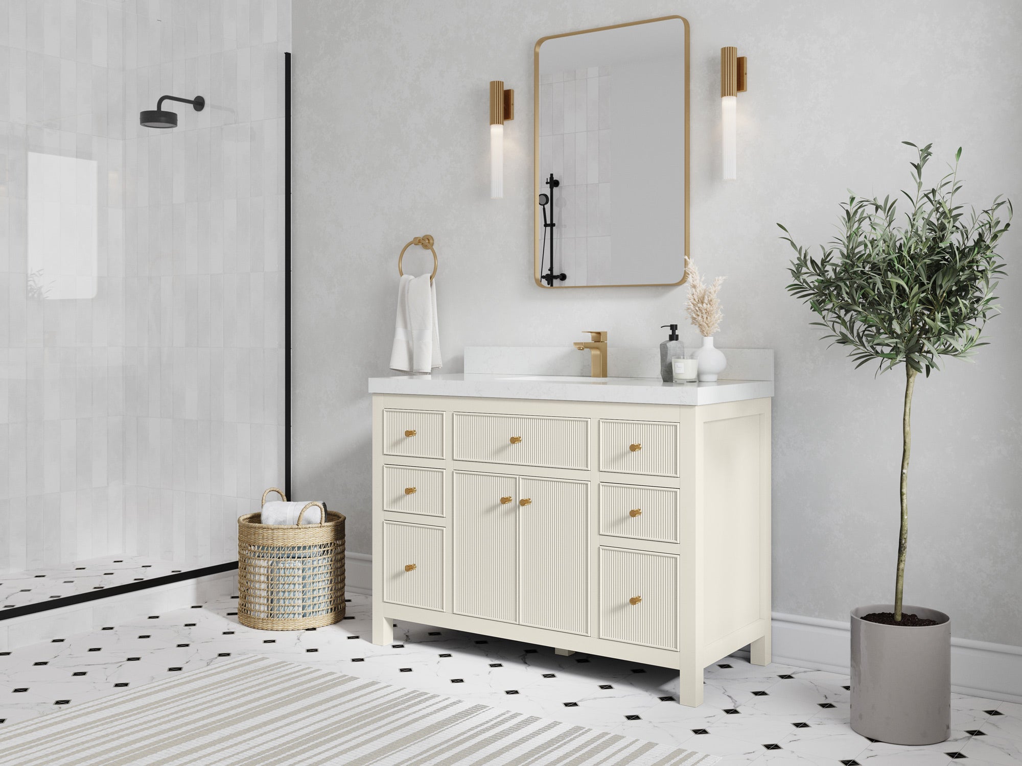 Sonoma 48 in W x 22 in D Free Standing Reeded Single Sink Bathroom Vanity - Willow Bath and Vanity