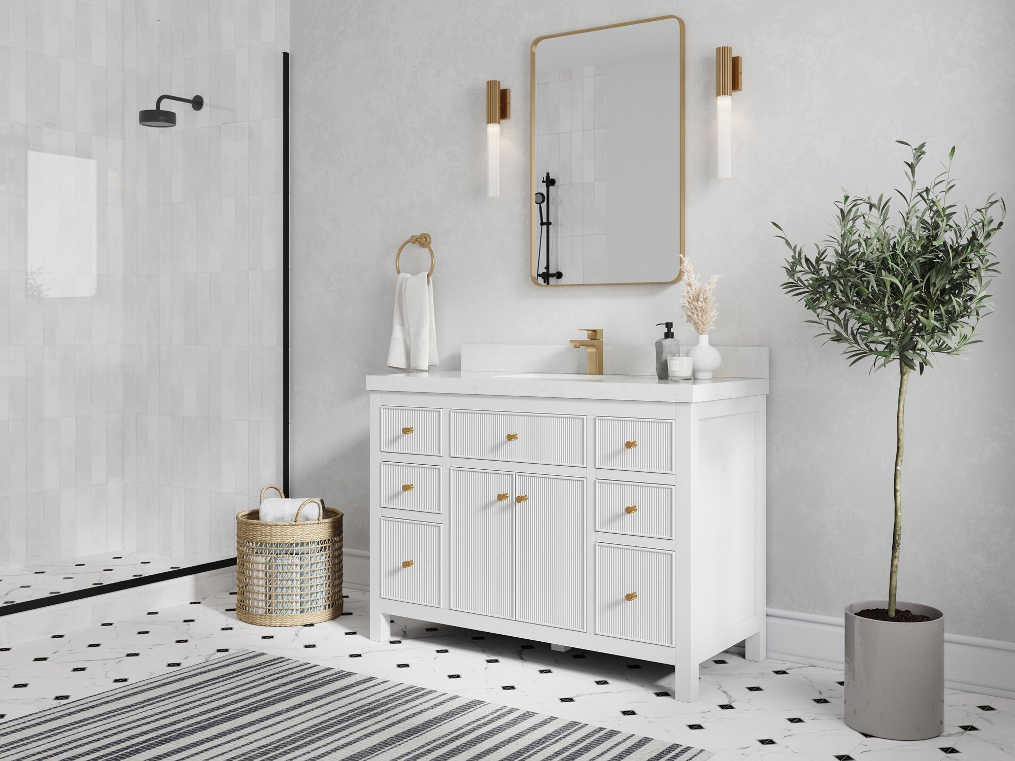 Sonoma 48 in W x 22 in D Free Standing Reeded Single Sink Bathroom Vanity - Willow Bath and Vanity