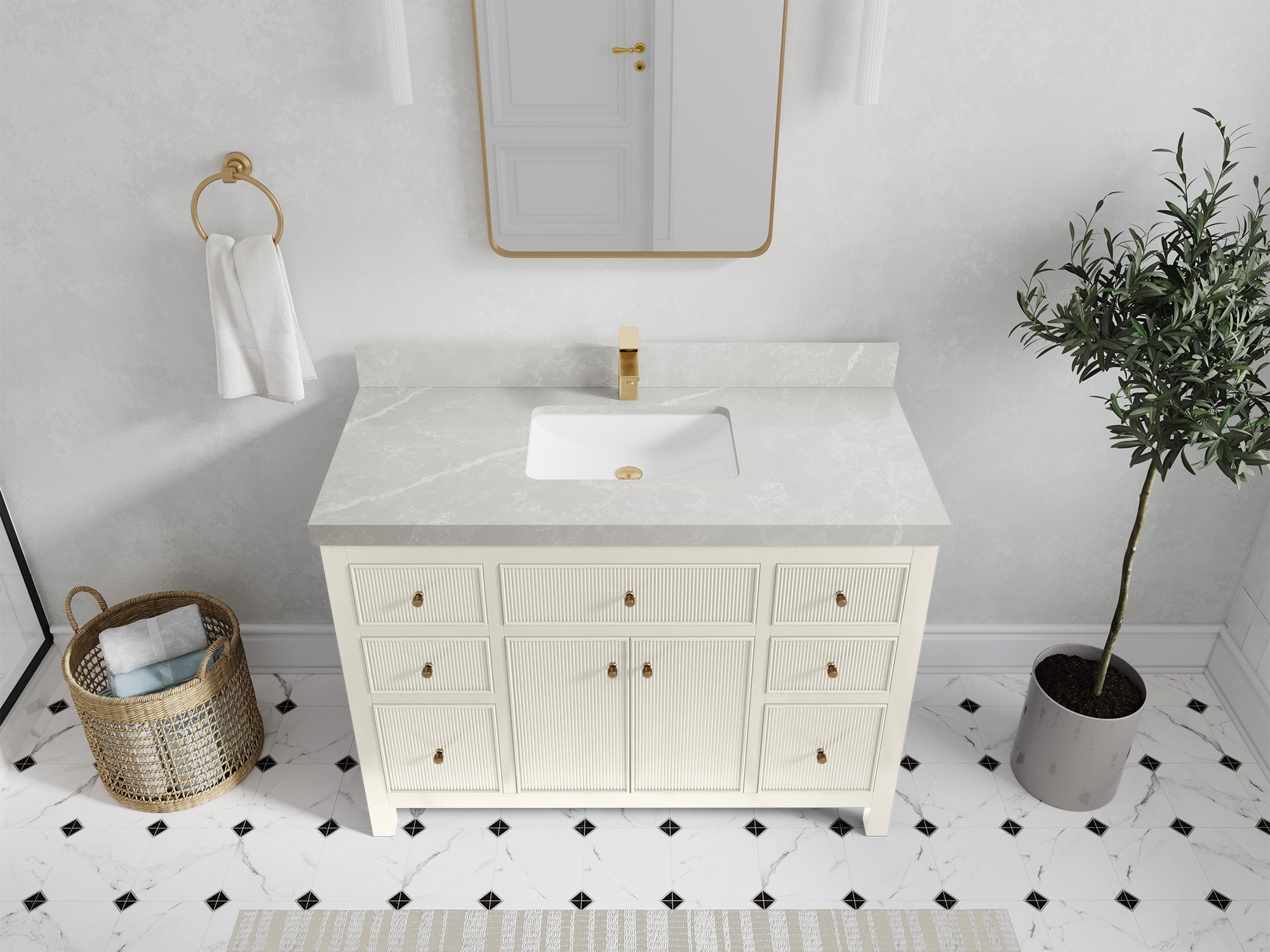 Sonoma 48 in W x 22 in D Free Standing Reeded Single Sink Bathroom Vanity - Willow Bath and Vanity