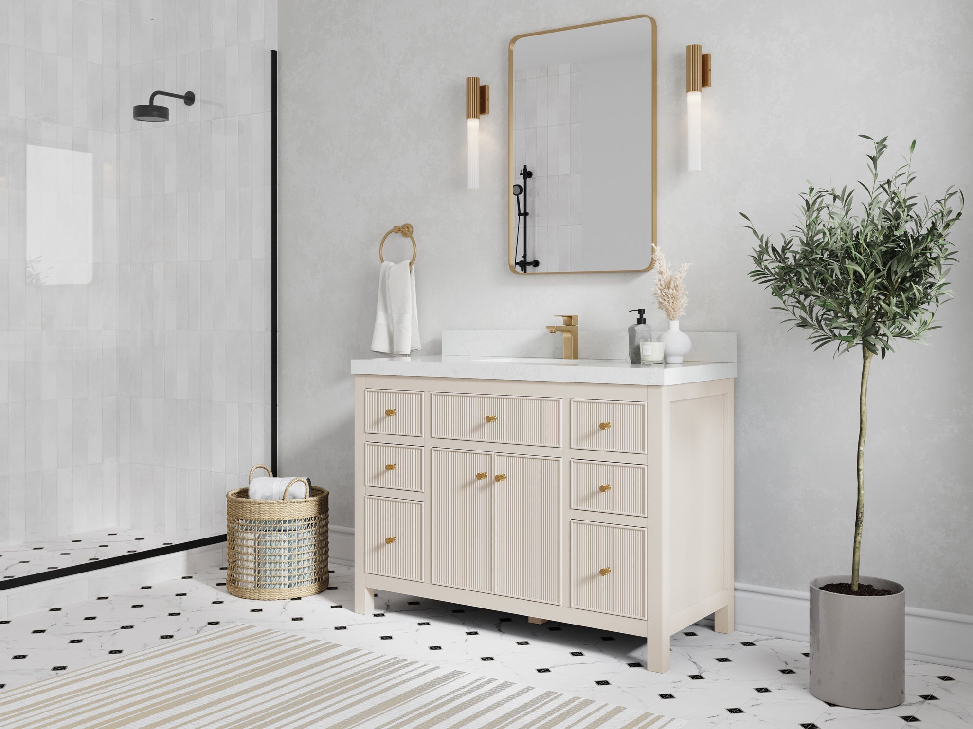 Sonoma 48 in W x 22 in D Free Standing Reeded Single Sink Bathroom Vanity - Willow Bath and Vanity