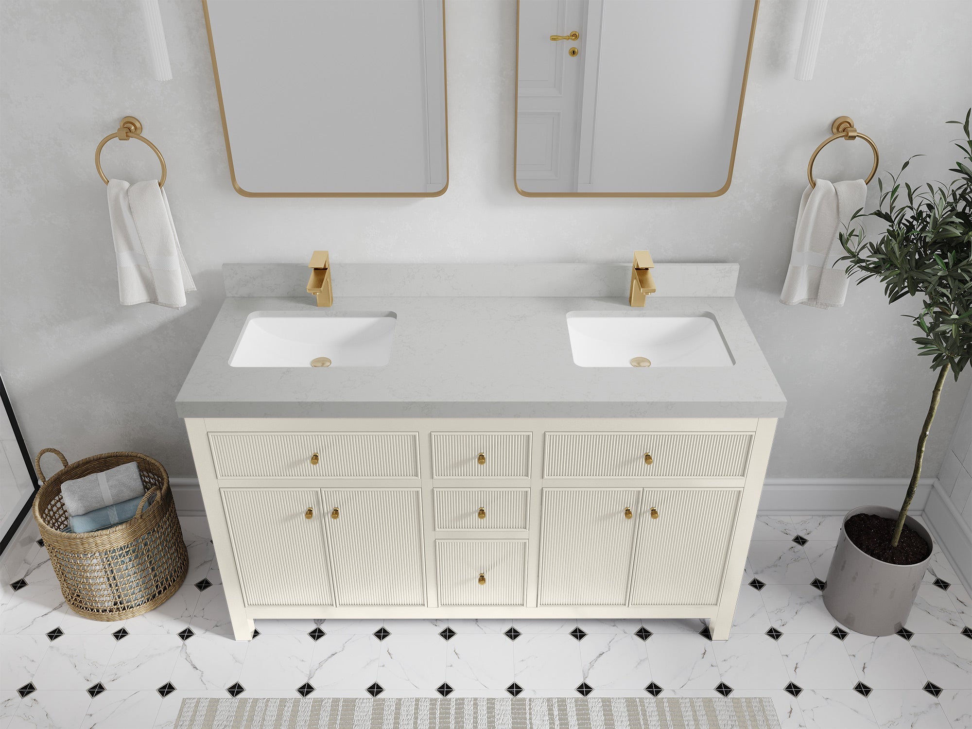 Sonoma 60 in W x 22 in D Free Standing Reeded Double Sink Bathroom Vanity - Willow Bath and Vanity