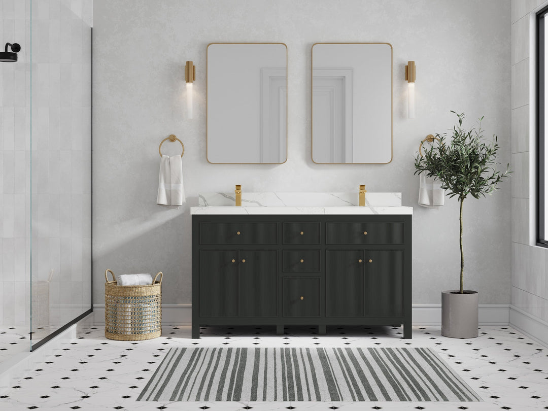 Sonoma 60 in W x 22 in D Free Standing Reeded Double Sink Bathroom Vanity - Willow Bath and Vanity