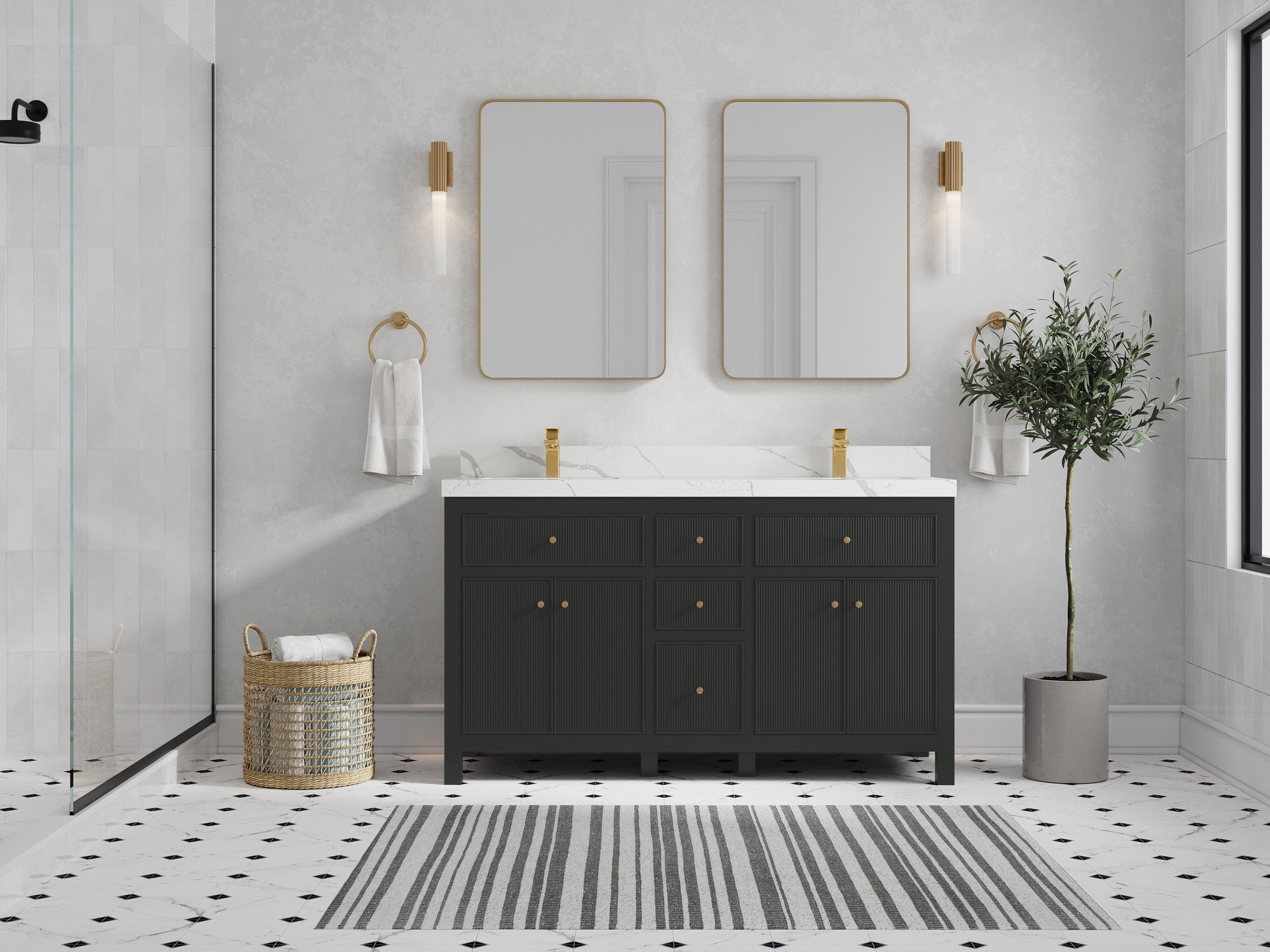 Sonoma 60 in W x 22 in D Free Standing Reeded Double Sink Bathroom Vanity - Willow Bath and Vanity