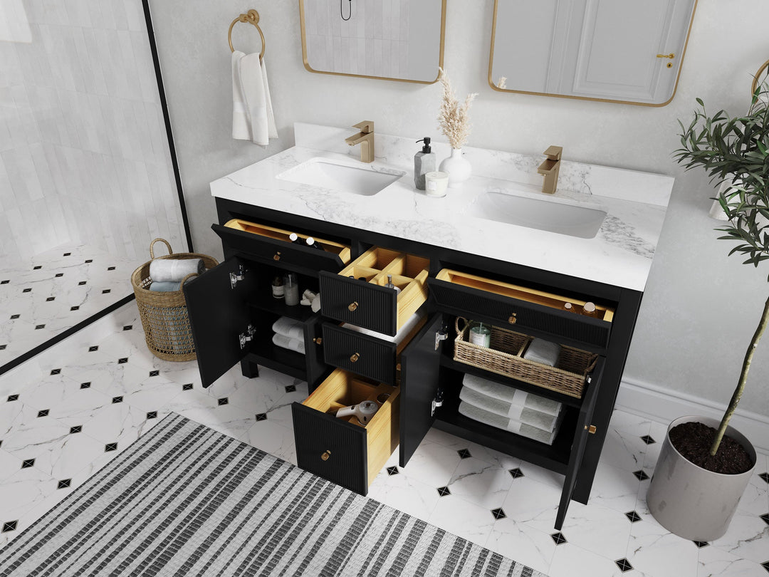 Sonoma 60 in W x 22 in D Free Standing Reeded Double Sink Bathroom Vanity - Willow Bath and Vanity
